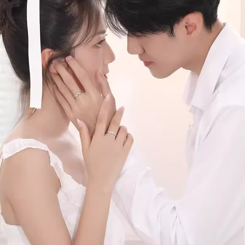 JIUZUANCAI999足银时尚星夜情侣对戒指高档纯银饰品情人节520送男女友礼物 【星夜戒指】男女一对【真爱礼盒+999证书】