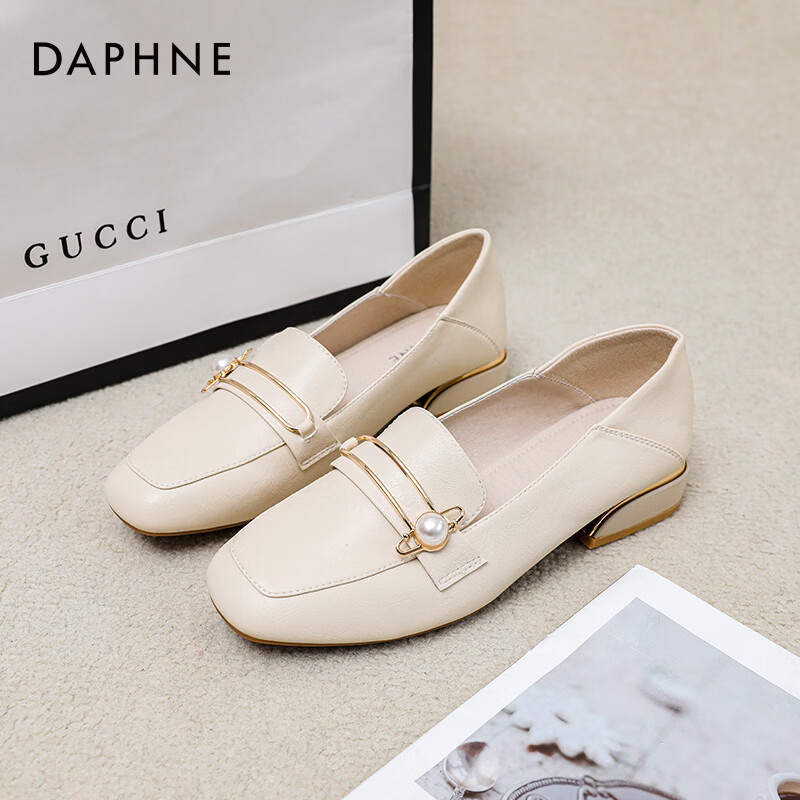 达芙妮官方乐福鞋女浅口单鞋2024夏季新款休闲法式晚晚风通勤小皮鞋女LP 米色 40