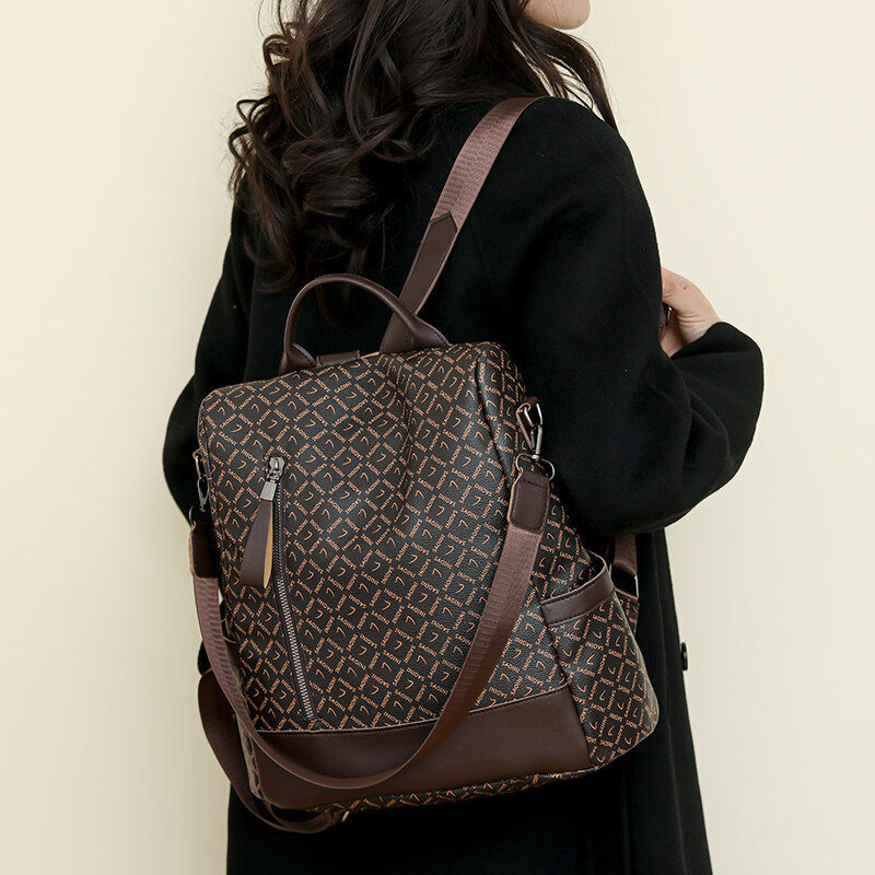 GYKZ日本进口双肩包女2026新款大容量时尚花型软皮pu女士休闲简约防盗 烟斗花