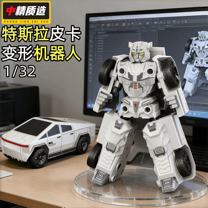 中精质造二合一机甲变形机器人金刚特斯的垃皮卡模型玩具车模儿童变形男孩 特斯皮卡变形机器人/双形态【白】