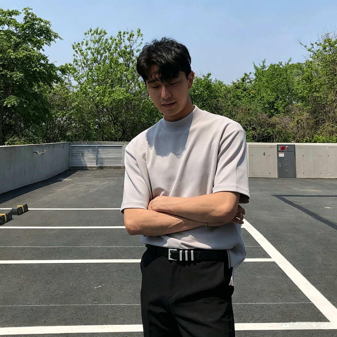 我是大卫短袖男款棉半高领短袖T恤男士高级感宽松上衣痞帅夏季潮流打底衫 黑色 L