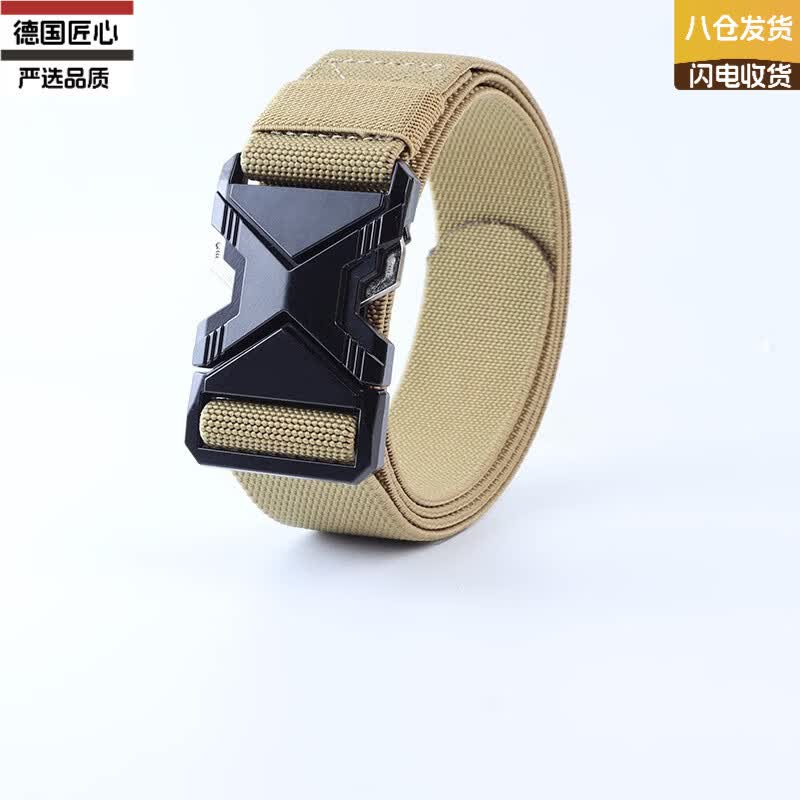 VLEO德国进口品牌快拆插扣尼龙皮带男士松紧弹力战术工装牛仔裤带户外 塑料扣卡其色 不弹带身 130cm