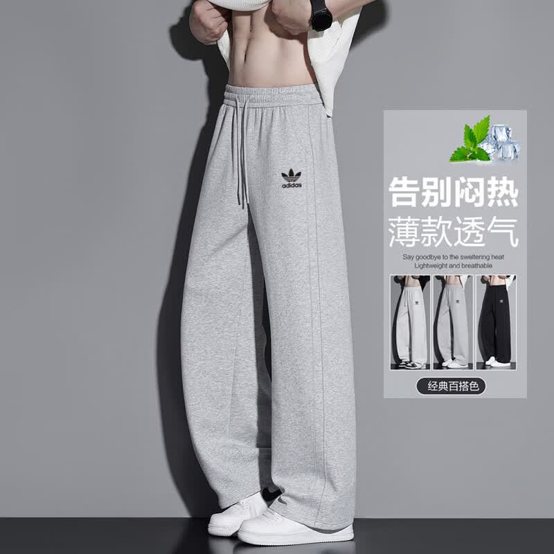 三叶草贝壳头裤子男款夏季新款运动裤刺绣LOGO百搭透气大码休闲裤宽松直筒卫裤 浅灰色 940A 3XL 建议体重160-180斤 京东折扣/优惠券