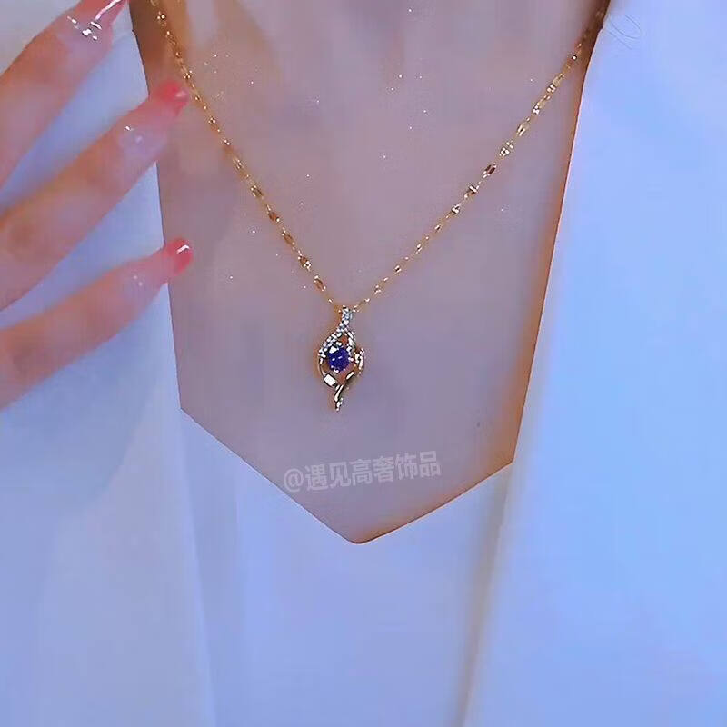 接运猫水晶不掉色可水洗钛钢项链饰入你心锁骨链女轻奢小众高级感高颜值 饰入你心宝石项链[不掉色抗过敏]