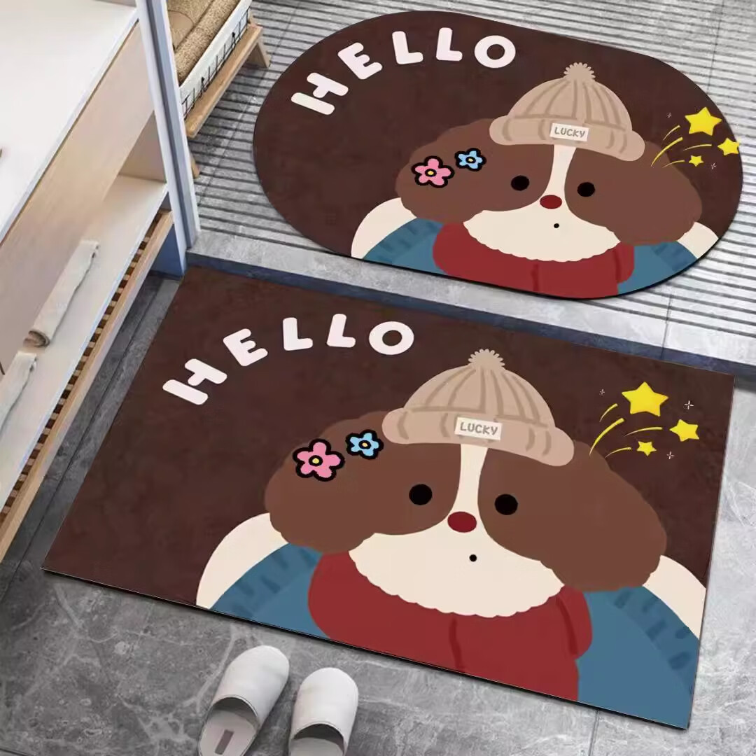 金玉铭川硅藻泥浴室地垫卫生间吸水垫卫浴厕所门口脚垫家用入户门防滑垫子 GZN-J怀旧-Y17（一方一圆 共2件） 40X60cm【吸水速干防滑】