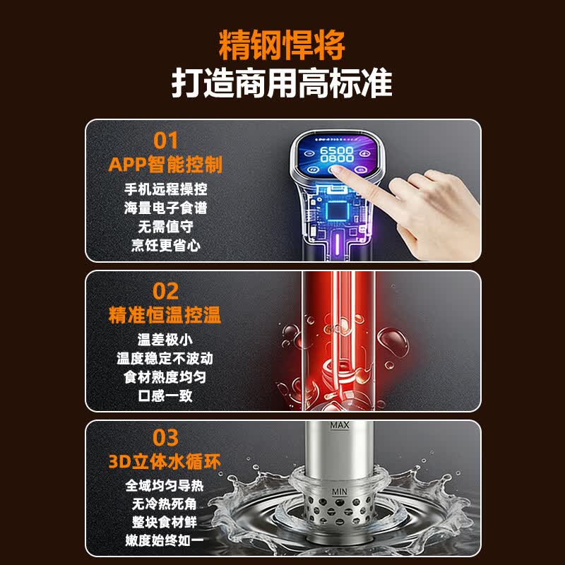Creativechef低温慢煮机商用【酒店餐饮专用】SousVide真空恒温分子料理机温泉蛋牛排料理棒低温烹饪机 SV16ProMax+vp68+11L水箱+烹饪架