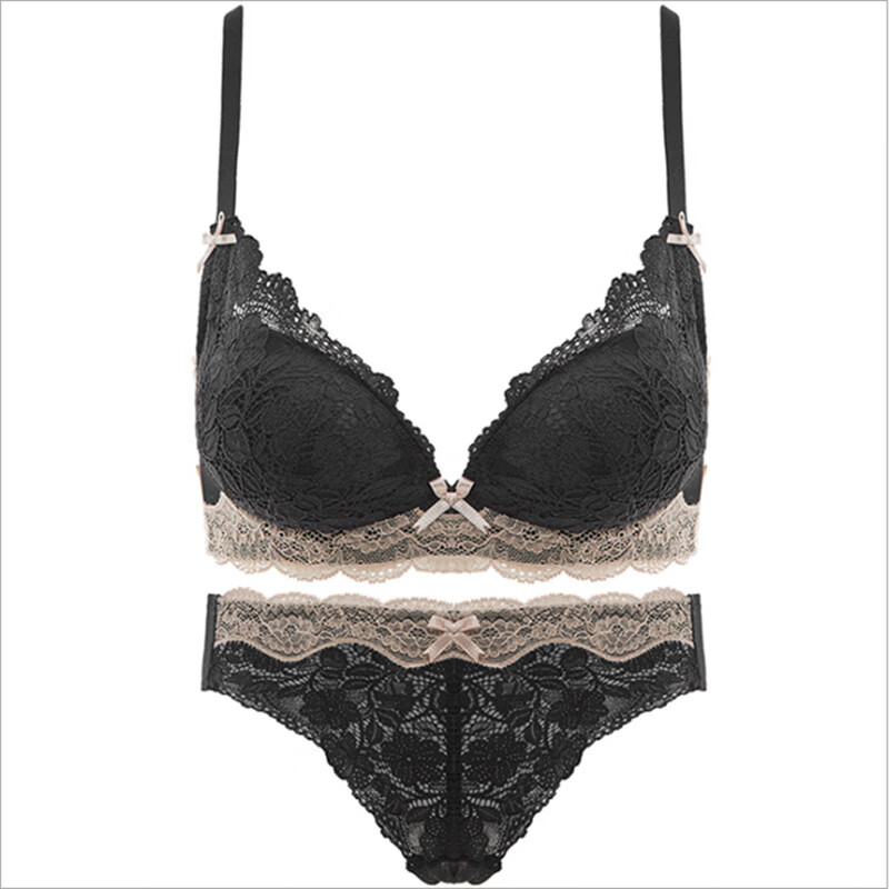 雨恋馨性感内衣女小胸聚拢上托调整型收副乳无钢圈舒适蕾丝文胸罩套装 奶油白套装 XL