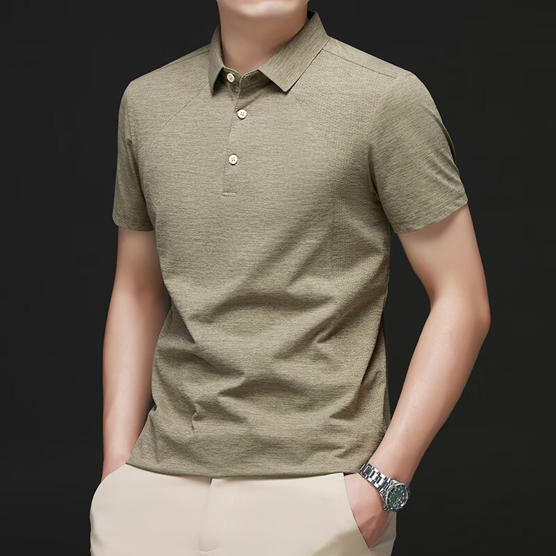 ROYAL PALM POLO SPORTS CLUB2026夏季新款男士短袖衫商务休闲翻领半袖透气凉感男装上衣 卡其色 4XL