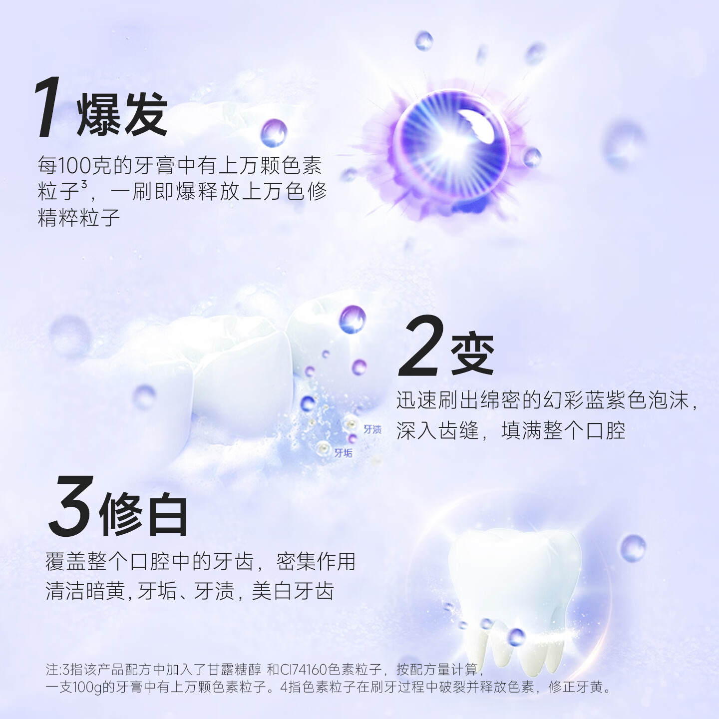 芮度【三支装】专研色修美白牙膏多效美白牙膏去黄清口臭牙膏七天美白 【100%正品--不含氟--3支装】 3支x100g--【去黄清口臭】