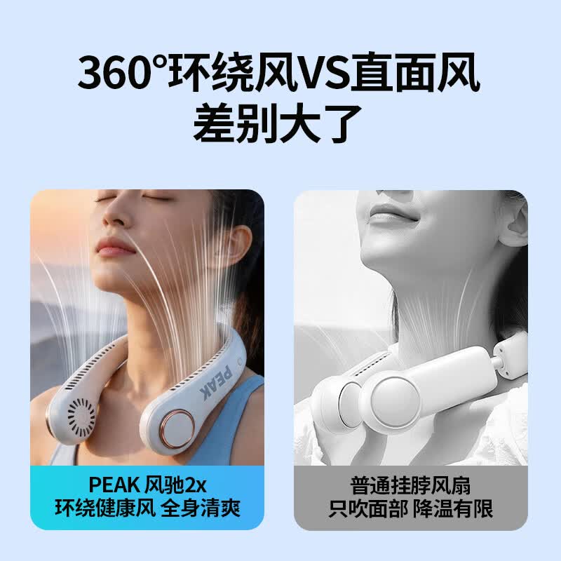 匹克【续航一整天】小型便携式长续航随身挂脖风扇大风力双涡轮快速制冷降温轻便电风扇户外团建运动 纯净白