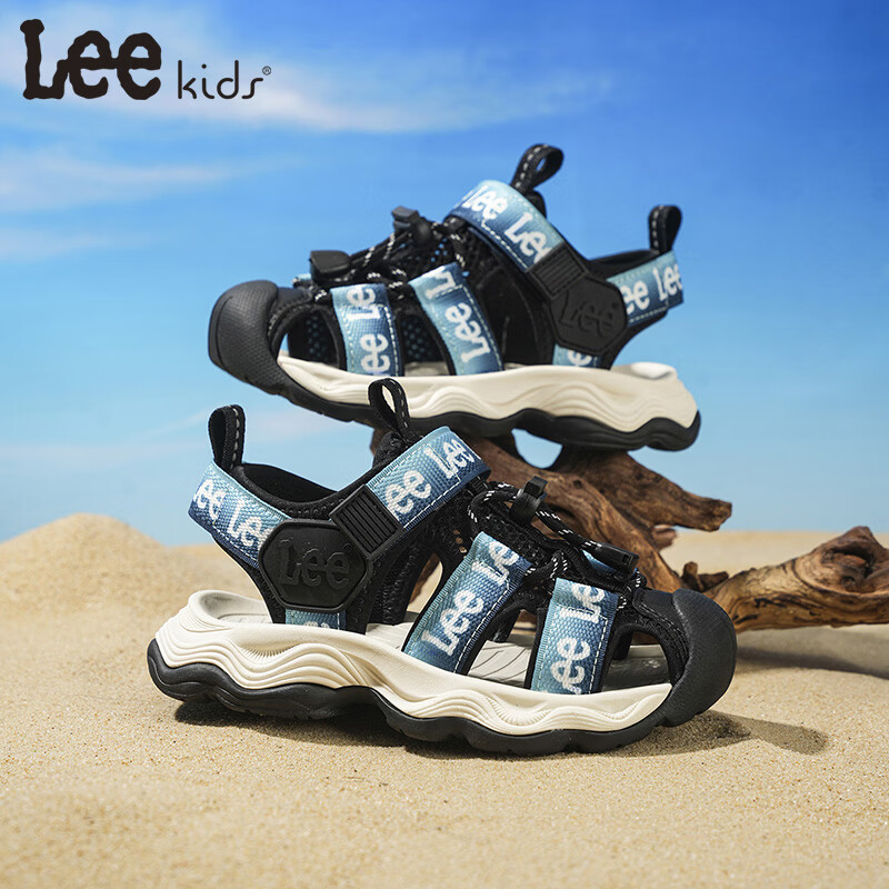Lee童鞋夏季新款儿童包头涉水凉鞋女童百搭防滑沙滩鞋男大童 黑蓝 36 【建议脚长225mm】
