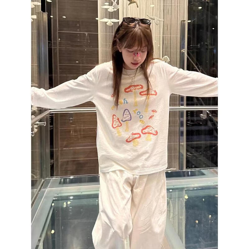 【源头直采】圆领薄款长袖T恤女防晒罩衫外搭小个子宽松休闲上衣 白色【雪花棉】 S