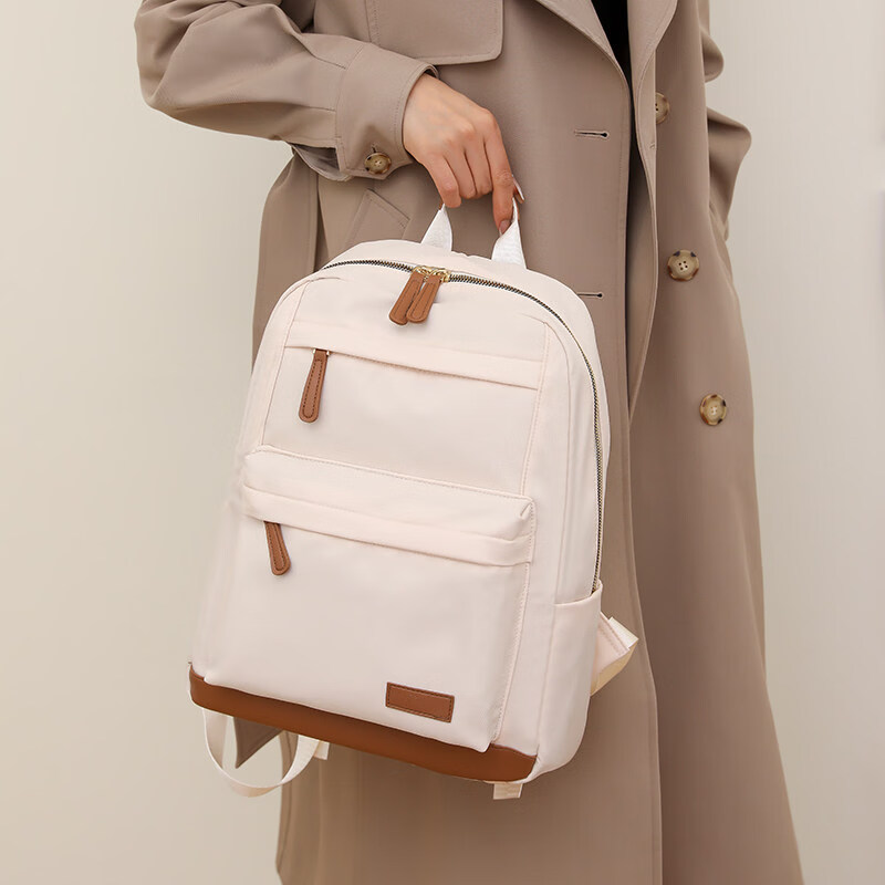 GYKZ日本进口春季双肩背包包女旅行新款时尚电脑包通勤轻便帆布大学生 米白色
