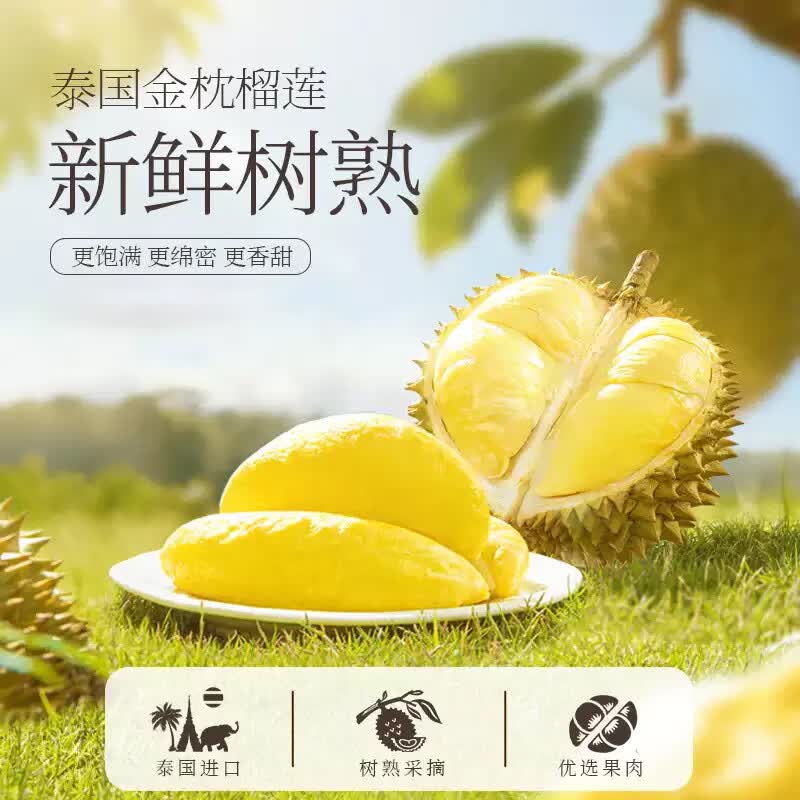 璐亦泰国金枕冷冻榴莲肉液氮冷冻保鲜方便即食自然树熟甜糯批发包邮 泰国A级金枕榴莲肉【净重500g*2】自然树熟