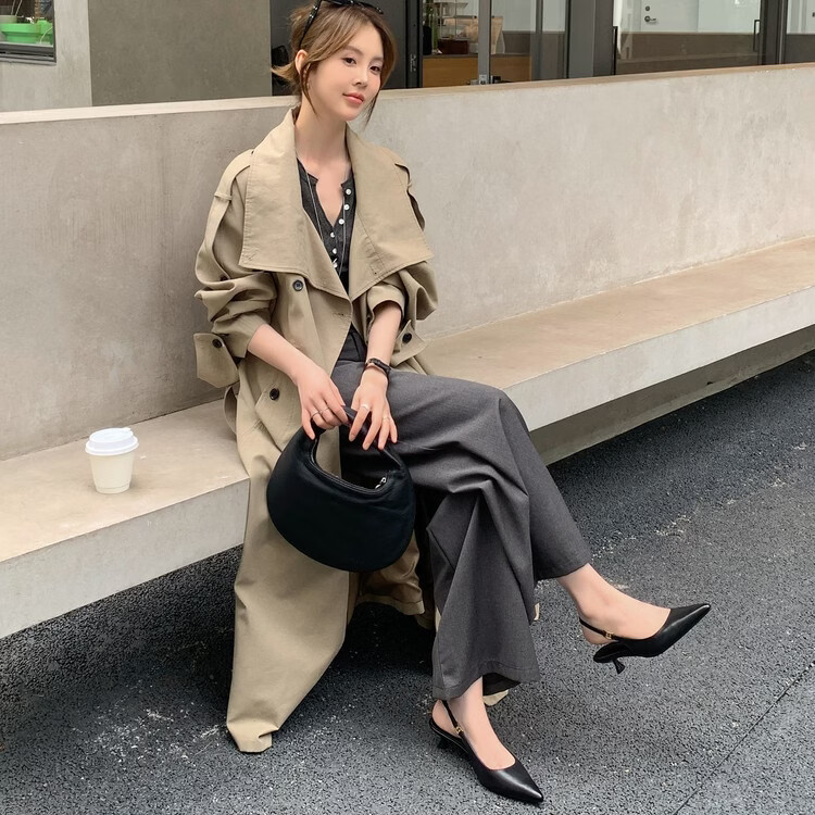 卡迪娜小猫跟凉鞋包头半拖鞋女夏季外穿新款尖头凉拖鞋女小香风平底单鞋 红色 42