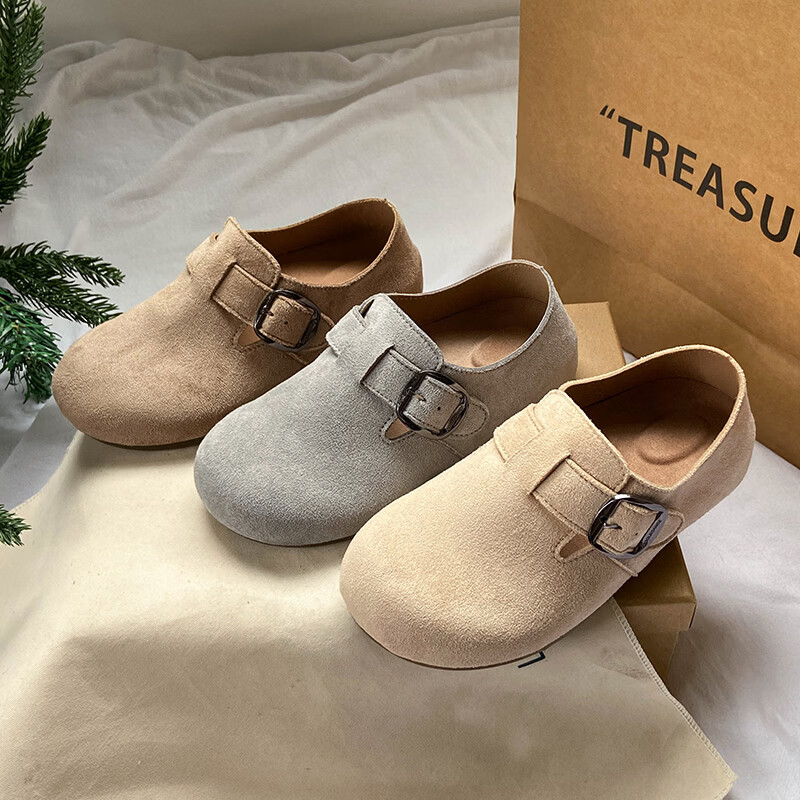 居安康厚底内增高半拖勃肯鞋女春夏一脚蹬软底外穿拖鞋2026百搭休闲单鞋 卡其色 36