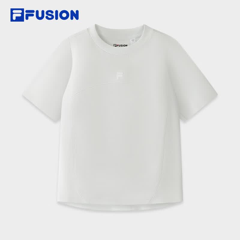 FILA FUSION斐乐潮牌女子针织短袖衫2026夏季新款时尚休闲宽松T恤 飘渺灰-GY S 160/80A/S