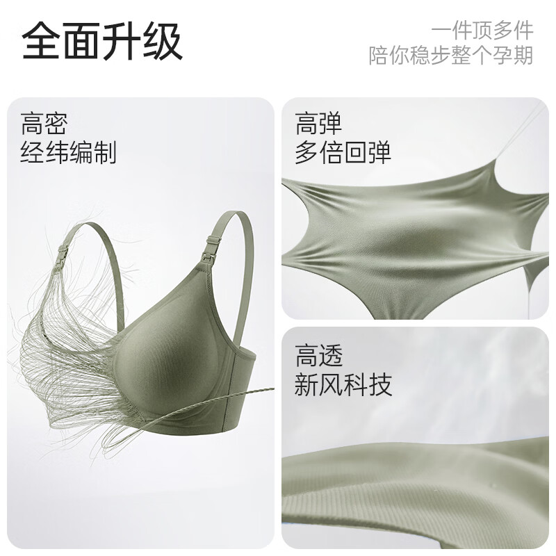 ROVO哺乳内衣怀孕期聚拢无痕舒适喂奶透气孕妇文胸孕哺胸罩 藕粉色+裸肤色【聚拢防下垂 送延长扣】 M