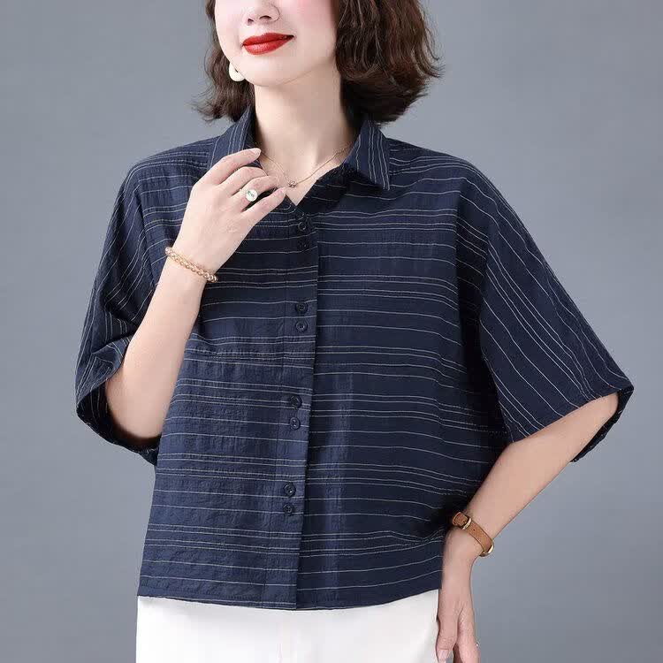 中老年女妈妈装简洁明了表现女性不同的魅力上衣 藏青色 M 【建议体重95-120斤】