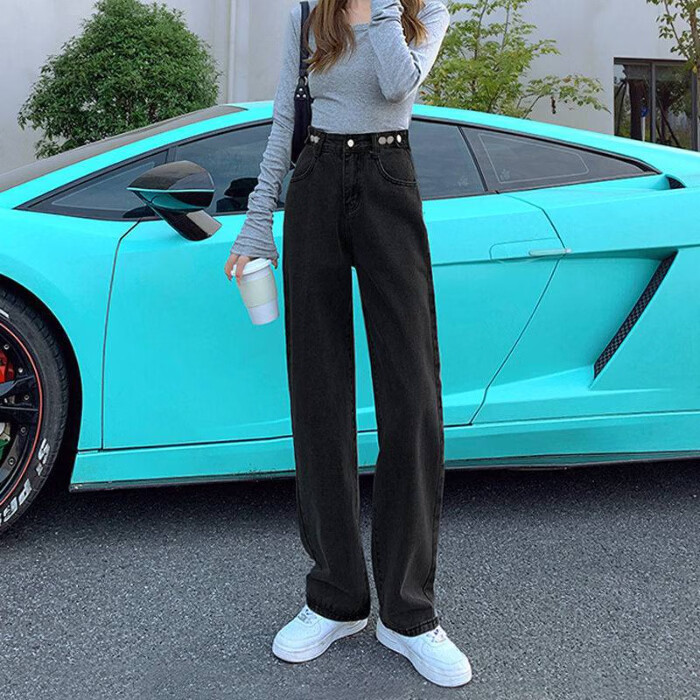 蝴蝶曼2026春夏高腰直筒牛仔裤女春宽松显瘦百搭休闲阔腿裤子韩版 浅蓝色 L 【参考详情页尺寸信息】