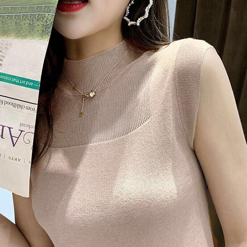 YUNTH冰丝吊带背心女外穿春夏新款韩版宽松针织无袖短款上衣T恤打底衫 黑色 S 【建议70-85斤】