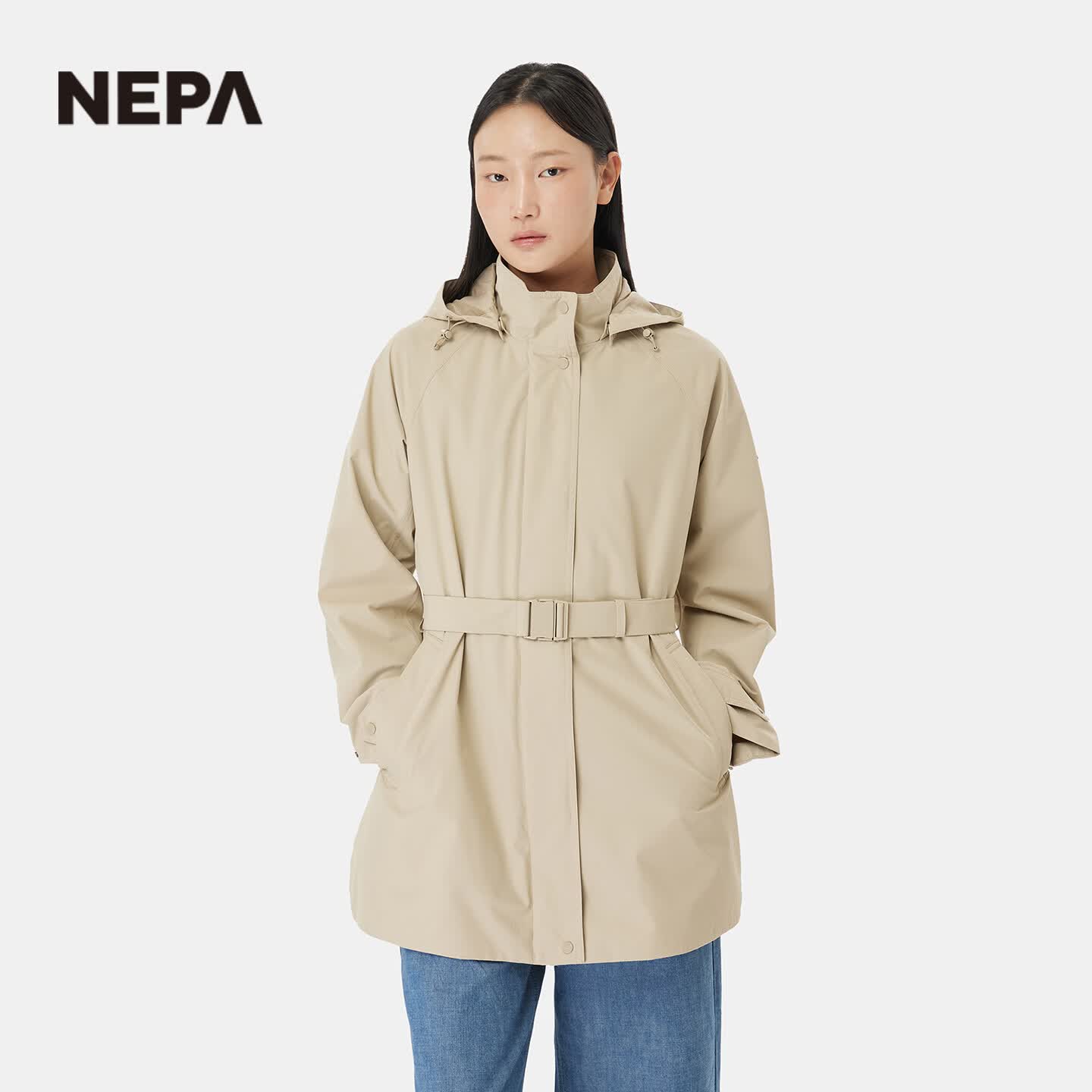 NEPA耐葩26年春夏户外女士防水冲锋衣时尚收腰风衣版型夹克7M20561 中米色 D43 XXS 155/80A(085) NEPA耐葩26年春夏户外女士防水冲锋衣时尚收腰风衣版型夹克7M20561 中米色 D43 XXS 155/80A(085)