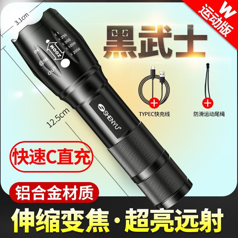 SHENYU强光手电筒可充电式家用户外LED远射王防水长续航迷你便携照明灯 X5-2 内置锂电