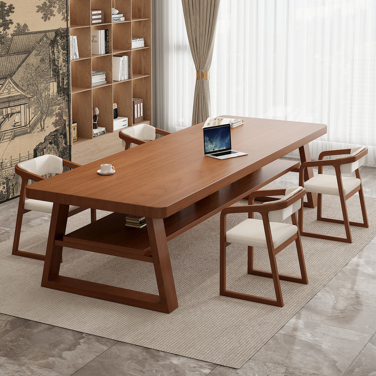 溥畔大长书桌客厅双层大板桌现代简约阅读桌工作台长条桌 长240宽100高75板厚8CM单桌