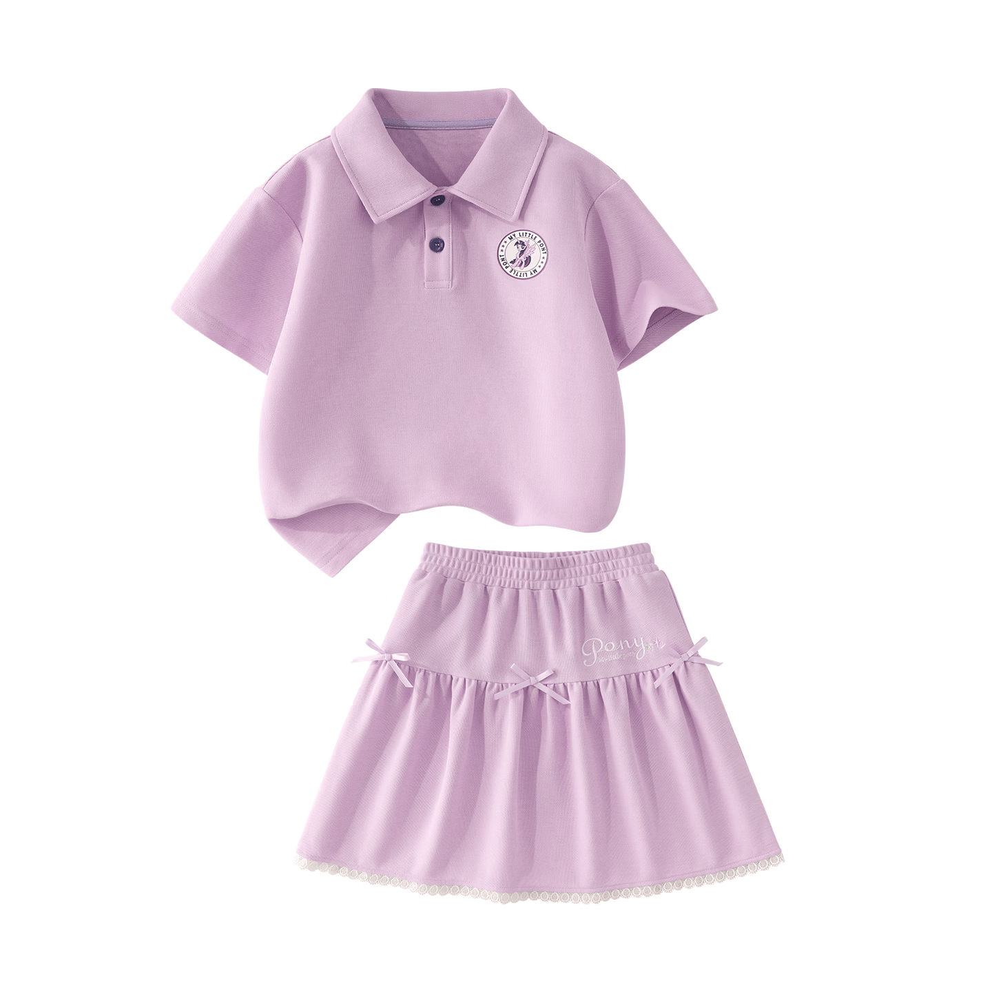 小马宝莉（MY LITTLE PONY）女童套装夏季2026新款女孩学院风短袖t恤儿童装夏款短裤 【套装】天使紫悦紫 130 130cm