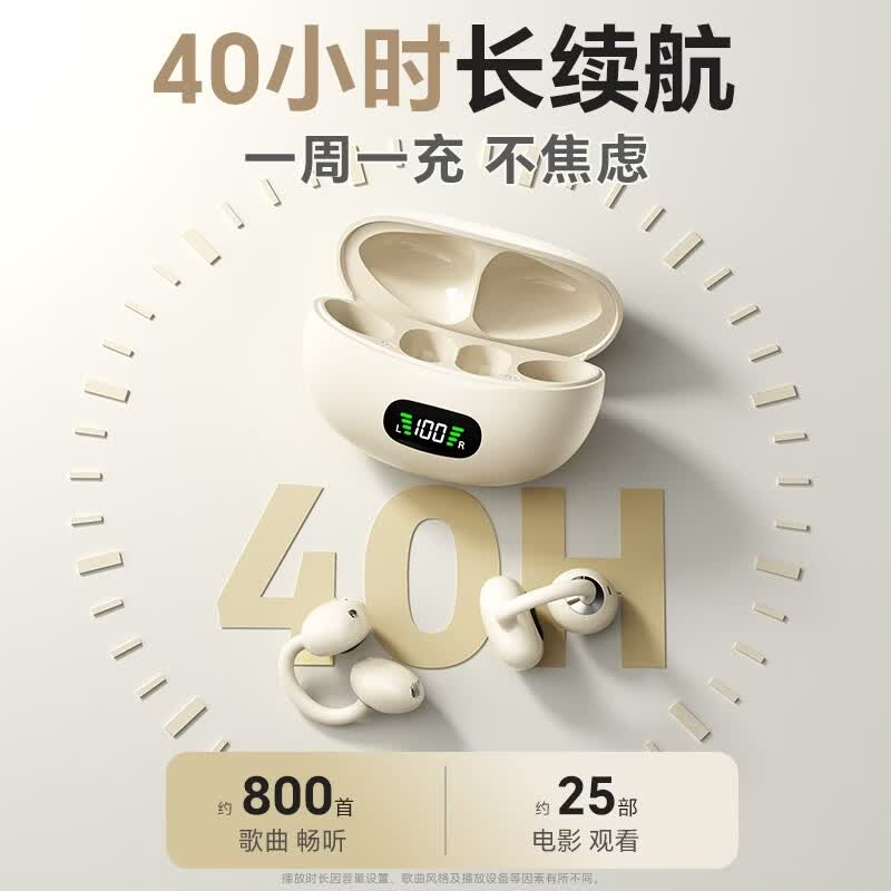 雷登AI翻译蓝牙耳夹式耳机无线A8降噪实时翻译运动游戏开放不入耳长续航 适用苹果华为 618保价 白色【智能Ai+杜比级全景音+云感佩戴】