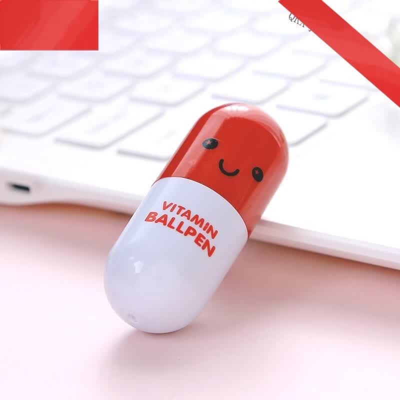 QKX德国进口品质药丸笔 胶囊笔伸缩笔儿童奖品礼物圆珠笔学生文具创意实用小礼品 红色 胶囊笔