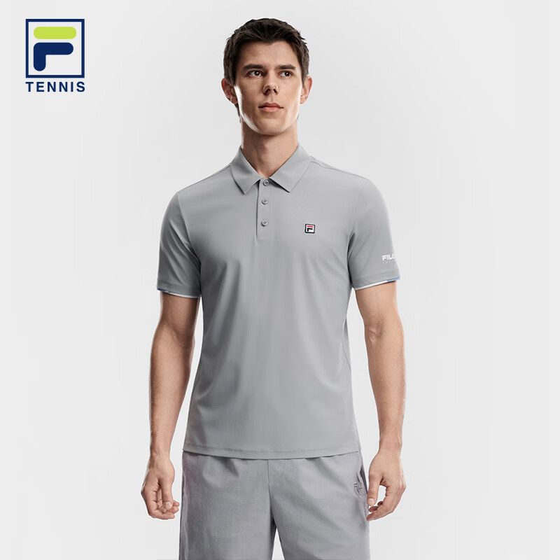 FILA 斐乐男子针织短袖大满贯POLO衫2026夏季新款网球运动凉感上衣 山影灰-GY XL 180/100A/XL