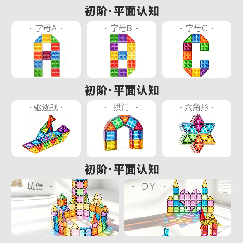 巴布豆(BOBDOG)钻面彩窗磁力片磁吸3-6岁儿童积木拼插益智玩具1-3岁男女孩礼物 【0-3岁入门体验】32件+赠收纳盒工程车