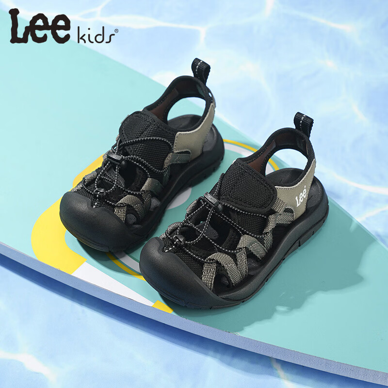 Lee童鞋夏季新款儿童包头凉鞋女童镂空沙滩鞋男大童 X0181 黑色 36 【建议脚长225mm】