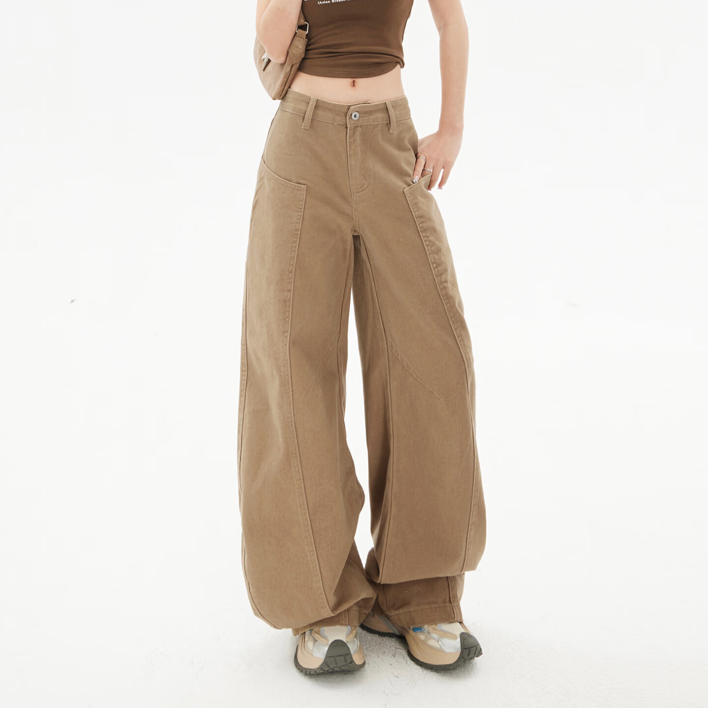 HDDD STUDIO复古卡其宽松阔腿裤镰刀裤百搭高街牛仔裤 卡其加长 常规 XL