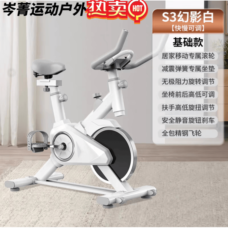 伽文动感单车家用款室内自行车礼品男女锻炼器材运动脚踏健身器材 S6【炫酷白】基础健身��+IPAD手