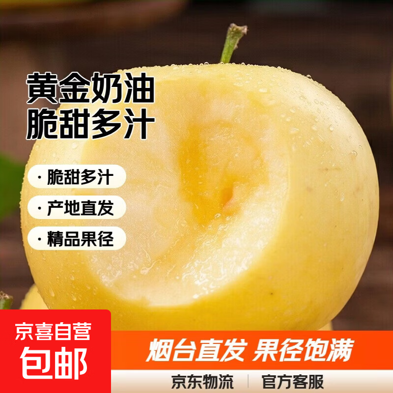 正宗山东烟台黄金奶油富士苹果新鲜水果脆甜整箱产地直发 黄金奶油富士 精选中果整箱2斤（果径70-75）