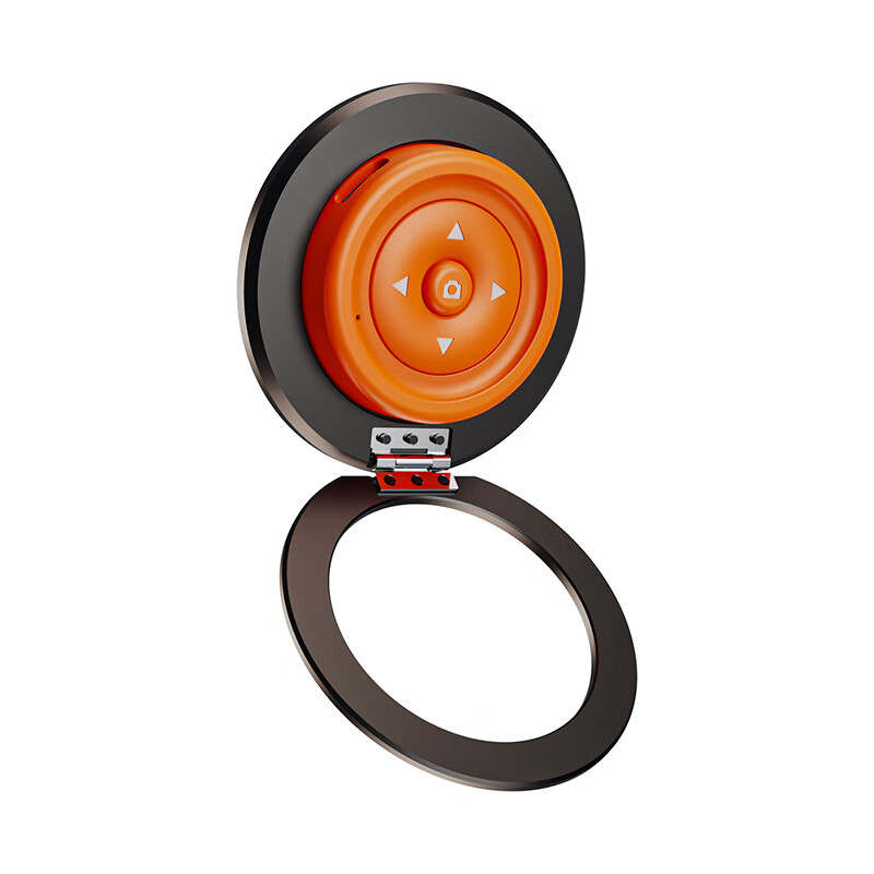 竞闪遥控磁吸手机支架便携 蓝牙无线手机遥控器自拍刷剧电子书翻页 横竖屏手机指环360°旋转桌面支架 遥控磁吸手机支架橙色