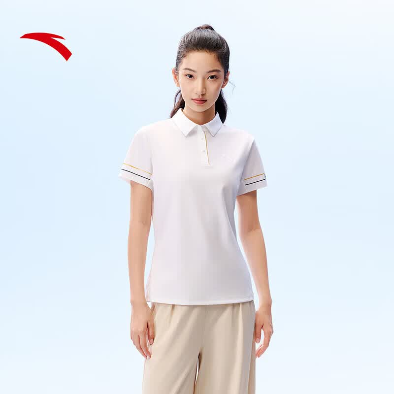 安踏金牌POLO衫丨冰丝翻领短袖t恤女装夏季商务休闲上衣162627103 【冰肤Ⅱ】雪花白 -1 M (女165)