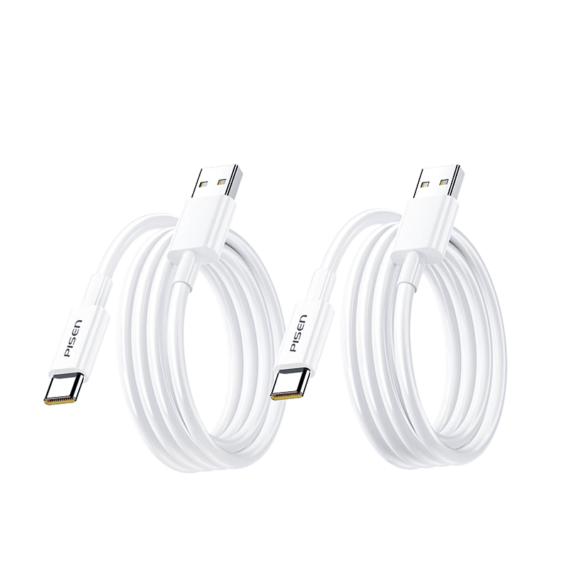 品胜（PISEN）USB-A转Type-C数据线快充线充电线6a/5a快充100WiPhone17小米华为安卓手机车载电源线延长线加长 1.8米【2条装｜耐弯折｜100W】白色