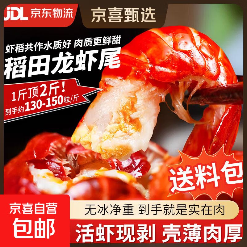 无冰龙虾尾鲜活冷冻 净重500g/包 麻辣小龙虾尾 大号虾球生鲜虾类 无冰大号虾尾500g*2包