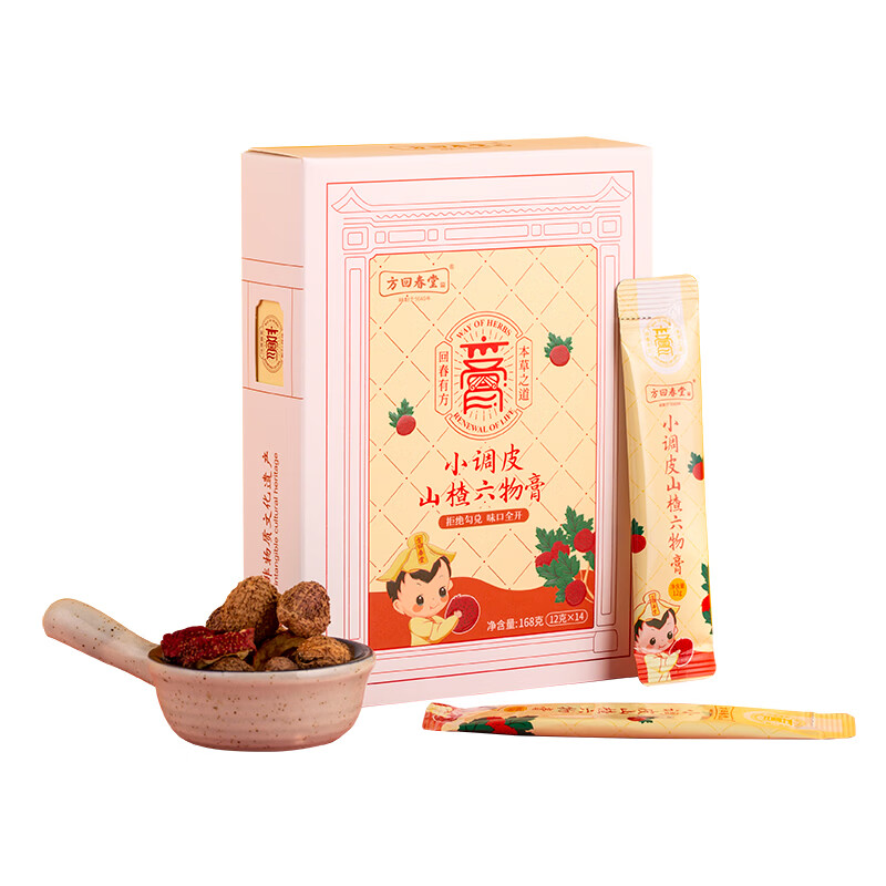 方回春堂山楂膏六物膏山药鸡内金茯苓膏滋养生麦芽脾胃食养儿童食动力滋补 【挑食开胃】小调皮山楂六物膏 168g*1盒