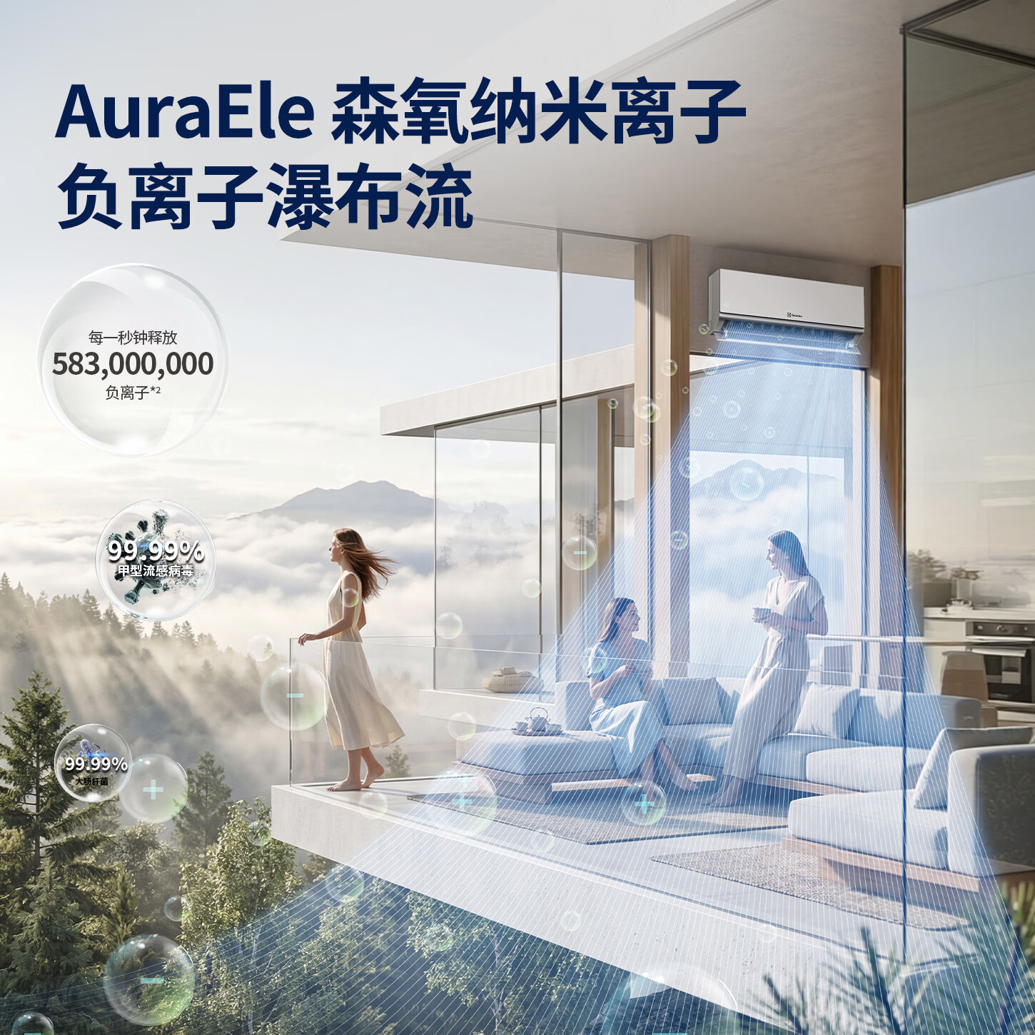 伊莱克斯(Electrolux)空调(纯铜管)大1.5匹变频冷暖挂机新一级能效负离子除菌除病毒防霉AI人感毫米波雷达舒适柔风 大1.5匹 森林浴系列