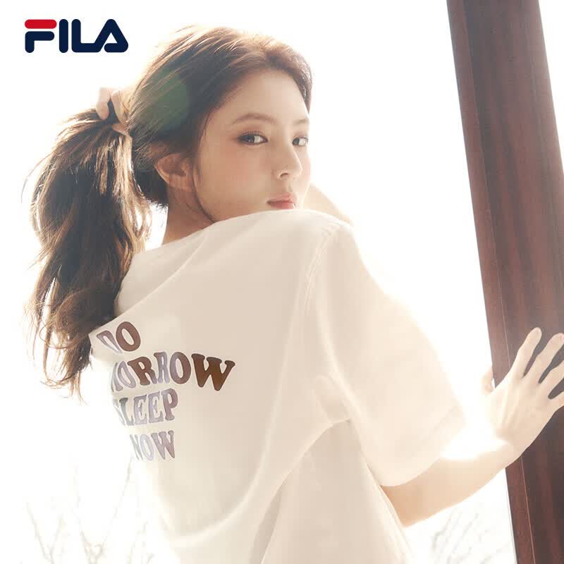 斐乐（FILA）FILA 斐乐韩素希同款情侣针织短袖2026夏新款休闲百搭纯棉宽松T恤 雪白-WT M 170/92A/M