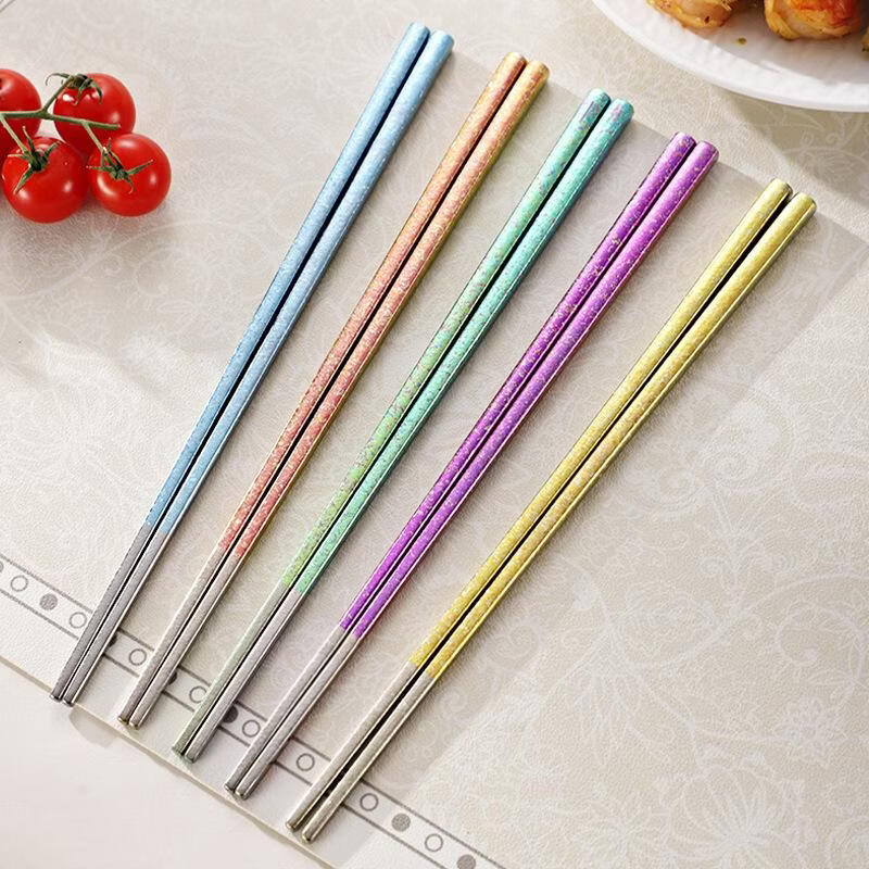 纯钛筷子家用抗菌防霉耐高温分餐筷一人一筷礼盒装结晶彩色 B款纯钛方筷【去防滑五色盒装】 25cm