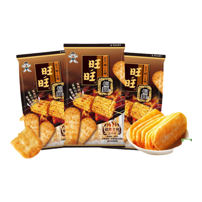 旺旺  烟熏炙烤玉米味仙贝米果办公室休闲零食饼干米饼56g 炭烤玉米味56g*3