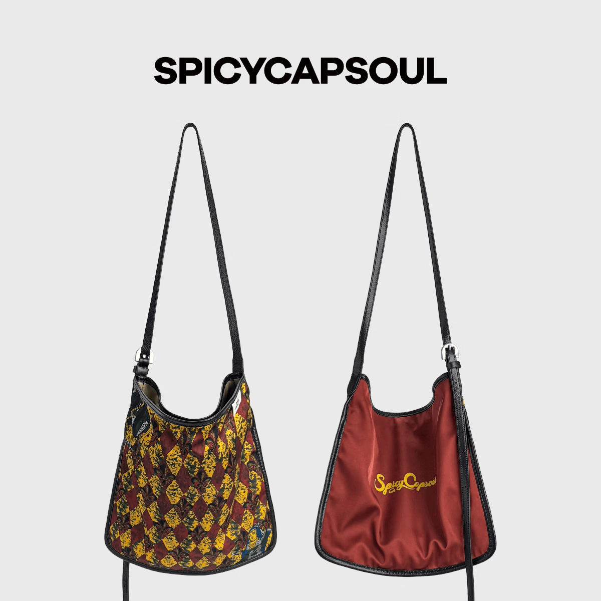 SPICYCAPSOUL【插画师】池金物小众缎面配头层牛皮双面背单肩斜挎托特包 【插画师】救赎天使(湖绿)