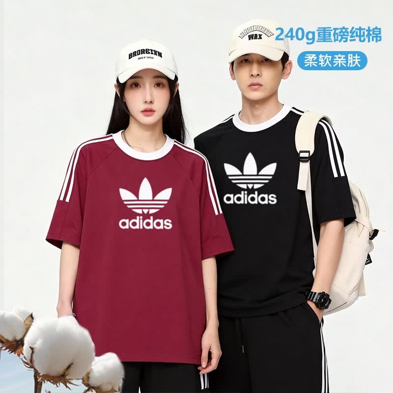 Y-3三叶草美式纯棉三条杠短袖男女款休闲运动宽松T恤百搭青年学生潮 黑色 M 建议体重100~120斤