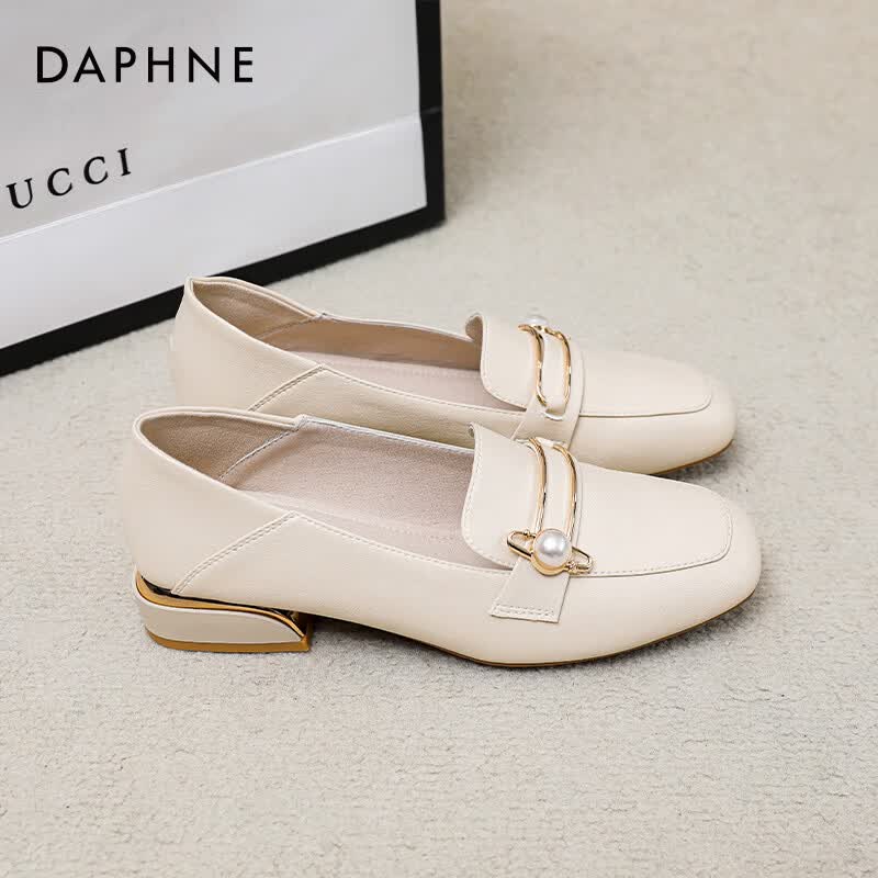 达芙妮官方乐福鞋女浅口单鞋2024夏季新款休闲法式晚晚风通勤小皮鞋女LP 米色 40