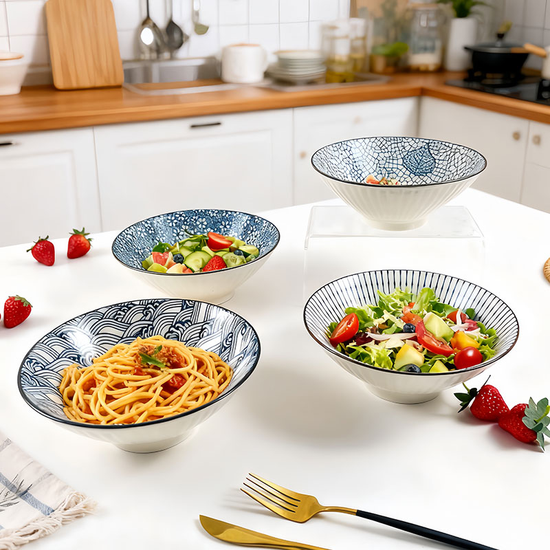 肃匠陶瓷斗笠碗家用大汤碗日式拉面碗ins餐具复古国风拌面碗 国潮8英寸斗笠碗4只【混色】